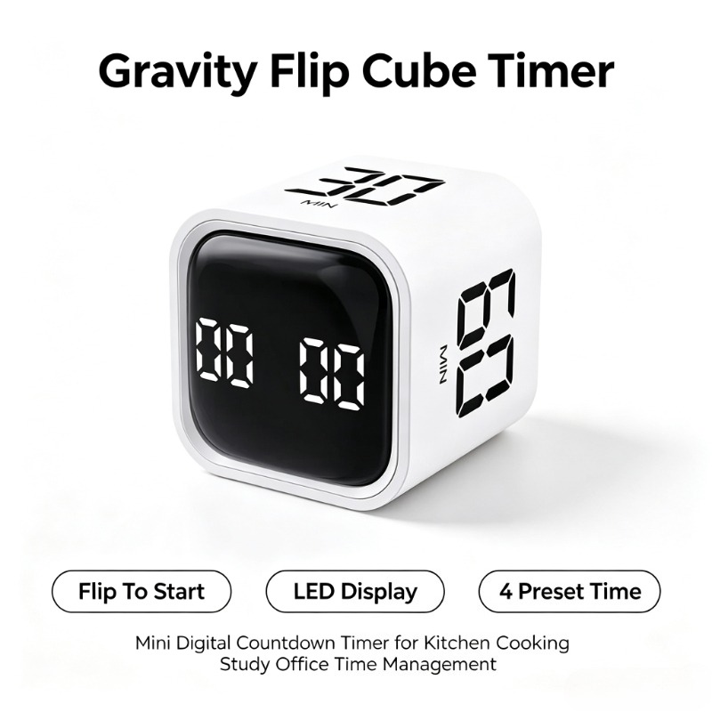 Kitchen Baking Timer - Portable Gravity Flip Cube Timer LED