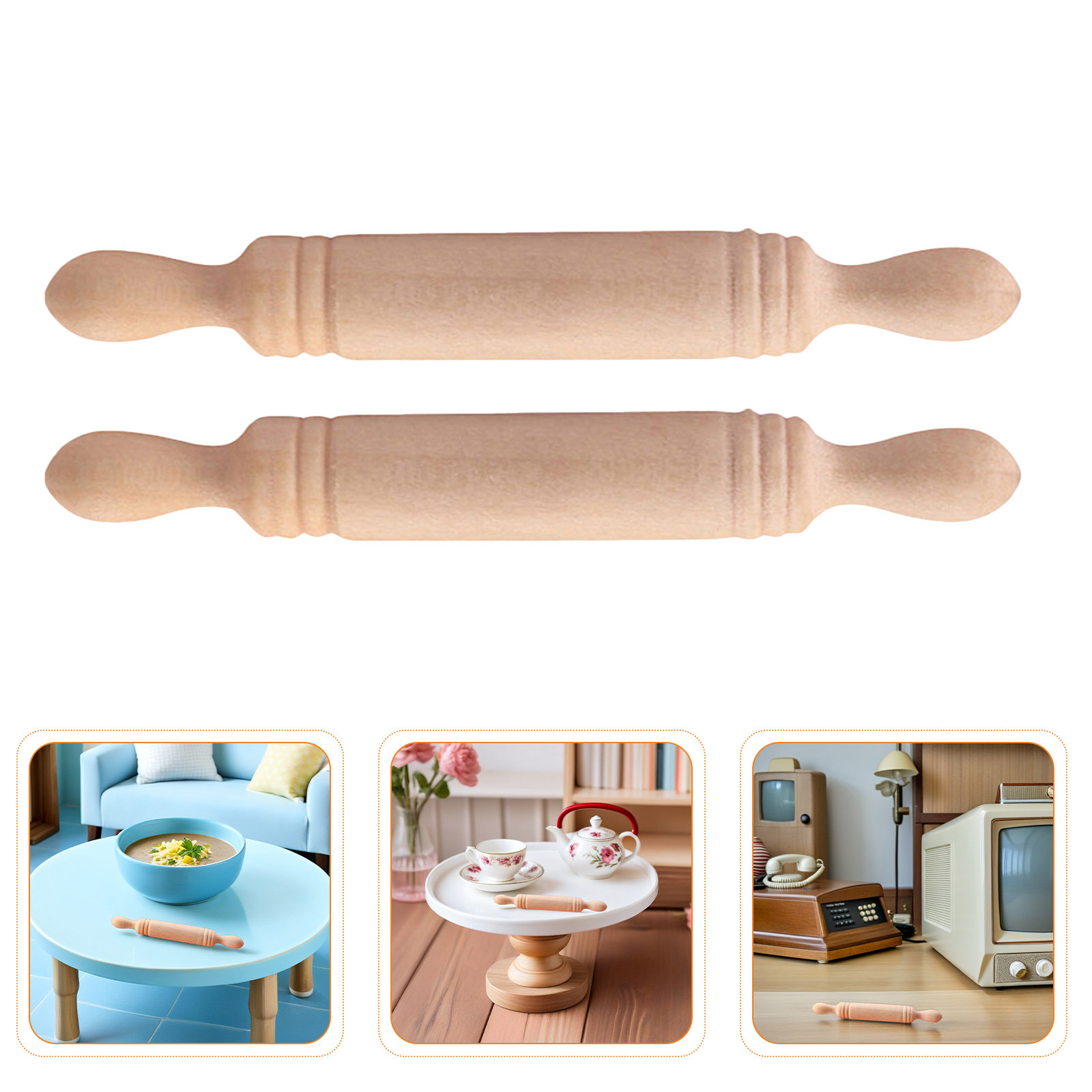 Baking Kitchen Kids - 30Pcs Miniature Wood Rolling Pin Natural