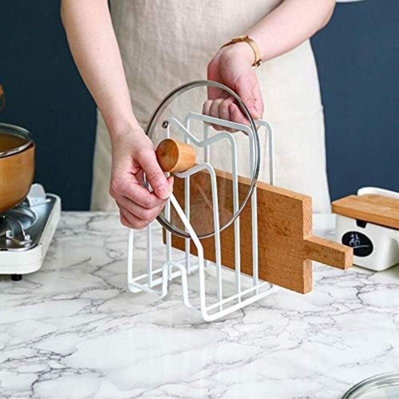 1Pc Pot Pan Lid Holder White C - Kitchen Baking Tray Organiser review and price